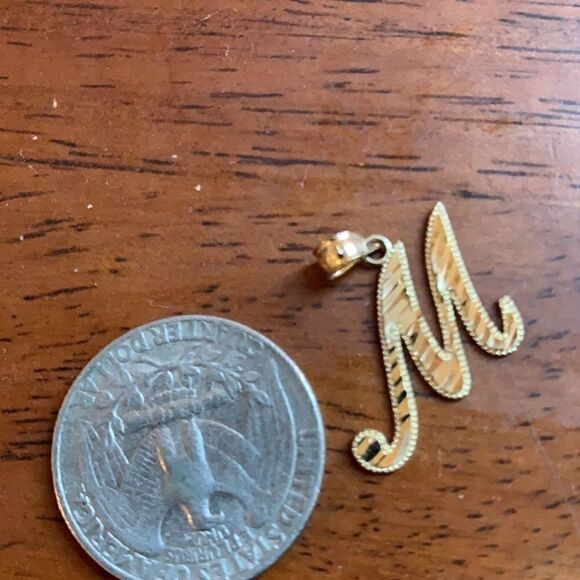 Initial letter M pendant 14k Solid Gold Pendant - Picture 3 of 6